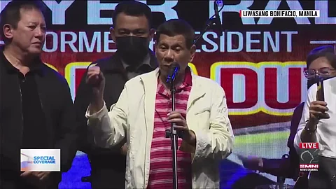MANILA. In this file photo, former President Rodrigo Duterte attended the "Laban Kasama ang Bayan" prayer rally at the Liwasang Bonifacio in Manila on Tuesday, March 12.