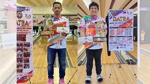 ARAW DATBA CHAMPS. Ulysses Caturan and Kim Brian Salvador win the championship titles of their respective divisions as the 17th Araw ng Dabaw National Bowling Tour (NBT) Open concluded at the SM Lanang bowling center recently.