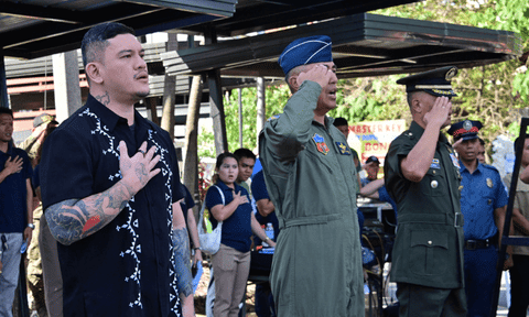 Davao City Mayor Sebastian "Baste" Duterte (left) leads the wreath laying at the Veteran's Memorial Monument in C. Bangoy Street, Davao City in commemoration of the 82nd Araw ng Kagitingan, on Tuesday morning, April 9, 2024.