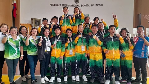 HAIL THE CHAMPS. The Davao City wushu team has retained its overall championship by clinching four gold medals, three bronzes, and one silver at the close of the Davao Region Athletic Association (Davraa) Meet 2024 secondary wushu sanda competition at the Precious International School of Davao (PISD) gym in Matina on Thursday afternoon, April 4.