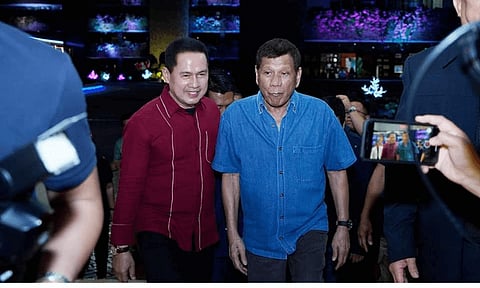 In this file photo, former president Rodrigo Duterte attended the birthday celebration of Kingdom of Jesus Christ (KOJC) founder Pastor Apollo Quiboloy on April 25, 2023.