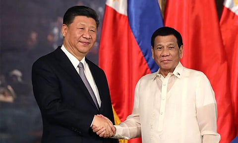 This file photo was taken in November 2018, during President Xi Jinping's visit to Manila. Then-president Rodrigo Duterte welcomed the Chinese president during the former's visit.