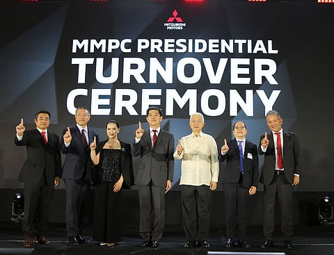 From left: MMPC incoming President and CEO Imaeda Ritsu, outgoing President and CEO Hara Takeshi, Santa Rosa City Mayor Arlene Arcillas, Ambassador Extraordinary and Plenipotentiary of Japan to the Philippines Endo Kazuya, DTI Secretary Fred Pascual, Philippine Economic Zone Authority (PEZA) Director General Tereso O. Panga, and MMPC Chairman Hirakata Noriaki