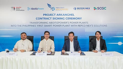 PROJECT ARKANGHEL. (L-R) AboitizPower Thermal COO Celso Caballero III and Chief Finance Officer Sandro Aboitiz with SCGC Chief Operations Officer Mongkol Hengrojanasophon and REPCO NEX Managing Director Chakorn Kraivichien formalize the partnership between their companies to develop the Philippines’ first smart power plants.