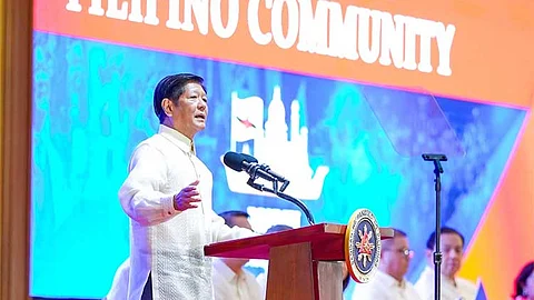 BRUNEI. President Ferdinand Marcos Jr. delivers a speech during his meeting with the Filipino community in Brunei on Tuesday, May 28, 2024.