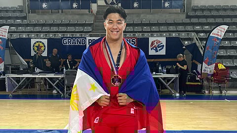 CHAMP IN PARIS. Chino Sy Tancontian celebrates his gold medal victory in the 2024 Grand Prix de Sambo de Paris on Saturday, June 1.
