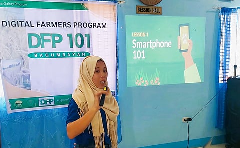 Digital Farmers Program (DFP) trainer discusses smartphone basics, internet access and online safety during the DFP 101 Training in Bagumbayan, Sultan Kudarat.