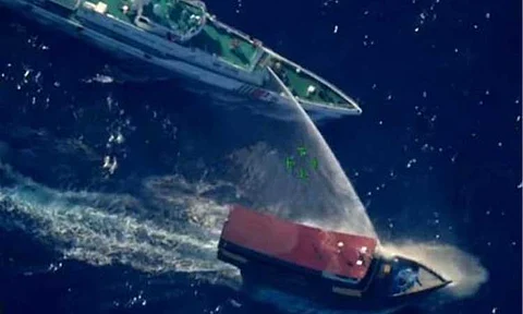 RORE MISSION. The rotation and reprovisioning of troops conducted by the Armed Forces of the Philippines and its Western Command for troops stationed at BRP Sierra Madre in Ayungin Shoal on March 5, 2024. However, civilian vessels Unaizah May 1 and 4 and their Philippine Navy and Philippine Coast Guard escorts were harassed, blocked and blasted with water cannons by China Coast Guard vessels. (Photo courtesy of AFP)