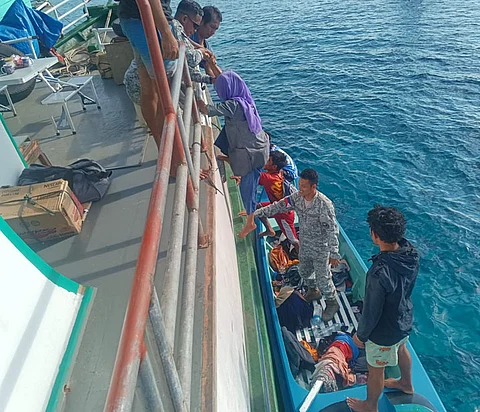 ZAMBOANGA. Personnel of the Tactical Operation Squadron Mapun rescue on Monday, July 29, 2024, seven persons, including a child, drifting at sea after they were stranded due to inclement weather conditions off Tawi-Tawi. Those rescued included five males and two females.