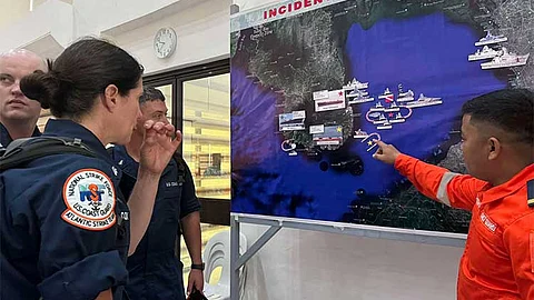 US ASSISTANCE. Members of the United States Coast Guard and the National Oceanic and Atmospheric Administration who arrived in Bataan province on Aug. 6 coordinate with the PCG Incident Management team for provision of technical assistance on the oil spill recovery operations involving three sunken vessels. (Photo courtesy of PCG)
