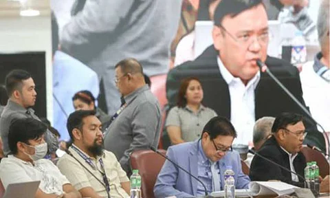 OVERNIGHT STAY. Lawyer Harry Roque (rightmost) will spend 24 hours at the House of Representatives in Batasang Pambansa, Quezon City after he was cited in contempt during a hearing on Thursday (Aug. 22, 2024). Roque was found lying when he cited an appearance at a Manila lower court for non-attendance in a House investigation on Aug. 16, which the former presidential spokesperson said was an honest mistake because of confusion in schedule. (PNA photo by Joan Bondoc)