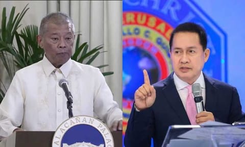 Justice secretary Jesus Crispin C. Remulla (left), Pastor Apollo Quiboloy (right)