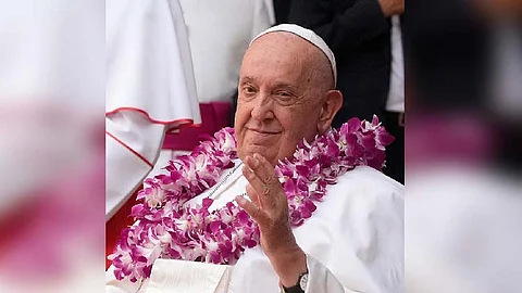 FILE - Pope Francis attends an interreligious meeting with young people at the Catholic Junior College in Singapore, Friday, Sept. 13, 2024. Pope Francis is wrapping up his visit to Singapore by praising its tradition of interfaith harmony.
