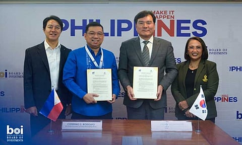 BOI and Shinhan Bank officials during the MOU signing. From left: Mr. Lee Kyungroc, Country Head, SHB Manila Branch; Trade Undersecretary and BOI Managing Head Ceferino S. Rodolfo; Mr. Jang Seongeun, Head, Global Business Promotion Division; and BOI Executive Director Evariste M. Cagatan, Investments Promotion Services (IPS).