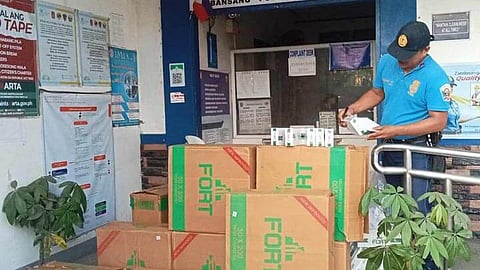ZAMBOANGA. Policemen seize in an intelligence-driven operation a shipment of P420,000 worth of smuggled cigarettes around 6 a.m. Monday, September 30, 2024, in Cawit village, 13.35 kilometers west of Zamboanga City. The confiscated smuggled cigarettes were taken to the Zamboanga City Police Station 9 for documentation purposes. (SunStar Zamboanga)