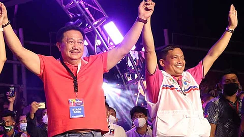 Partido Reporma President and incumbent Davao del Norte Rep. Pantaleon Alvarez, and incumbent Davao del Norte Gov. Edwin Jubahib during the Reporma: Angat Buhay ang Lahat Grand People's Rally in Tagum City, Davao del Norte on April 7, 2022. The two previously endorsed then-Vice President Leni Robredo's candidacy for president in the 2022 elections.