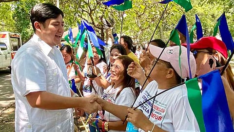 DAVAO. Second District Councilor Javi Garcia Campos interacts with his supporters outside the Comelec-Davao City office at Magsaysay Park on the 7th day of COC filing, October 7, 2024, to file his COC for Second District Congressman.