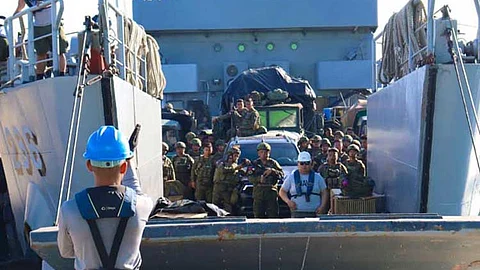 ZAMBOANGA. The 1st Infantry Division deploys an additional battalion of troops to enhance security and sustain peace in Basilan province. A photo handout shows the troops of the 32nd Infantry Battalion arrived aboard a Philippine Navy ship at the port of Lamitan City, Basilan on Tuesday, October 8, 2024.