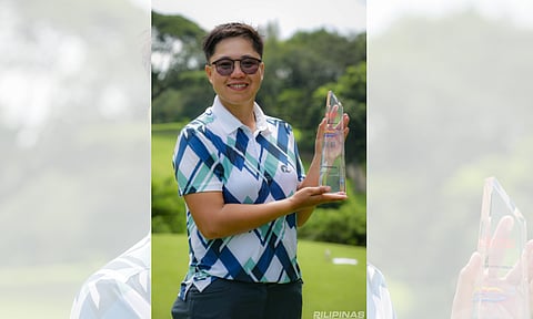 DAVAO PRIDE. Sarah Ababa of Davao City beams with pride as she displays her champion’s trophy after topping the ICTSI Iloilo Golf Challenge in Iloilo City on Thursday, October 10, 2024.