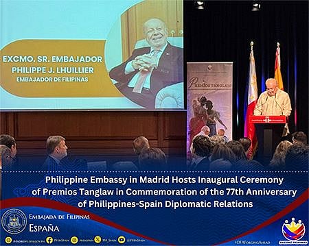 H.E. Ambassador Philippe J. Lhuillier with the Premios Tanglaw awardees held at the Instituto Cervantes on October 10, 2024.