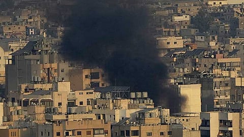 LEBANON. Smoke rise from Israeli airstrikes on Dahiyeh, Beirut's southern suburbs, Lebanon, Wednesday, October 16, 2024.