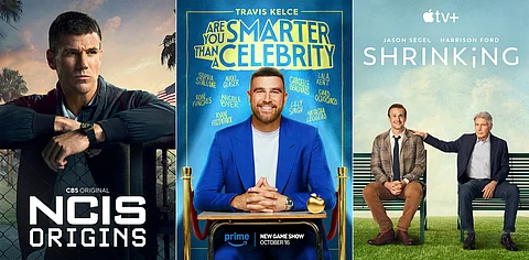 This combination of photos shows promotional art for "NCIS: Origins," left, "Are You Smarter Than a Celebrity," center, and "Shrinking."