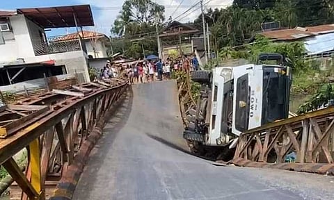 The bridge in Purok Iñigo, Matina Pangi, Davao City, collapsed after a truck overturned past 1 p.m. Saturday, October 19, 2024.