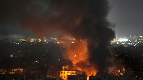Flame and smoke rises from an Israeli airstrike on Dahiyeh, in the southern suburb of Beirut, Lebanon, early Sunday, October 27, 2024. (AP)