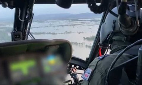 KRISTINE'S FURY. A Philippine Air Force 'Black Hawk" helicopter conducts a damage assessment flight in the aftermath of Severe Tropical Storm Kristine (international name Trami) on Oct. 25, 2024. The National Disaster Risk Reduction and Management Council on Monday (Oct. 28) said the storm has so far left 97 people dead. (Photo courtesy of the PAF)