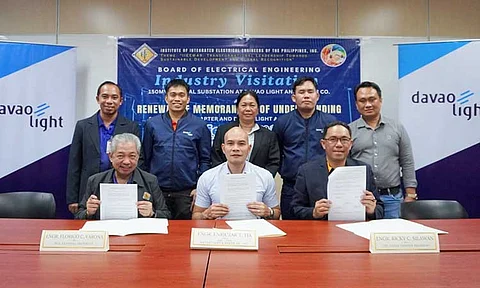 PARTNERSHIP RENEWED. The 3-year MOU between Davao Light and the Institute of Integrated Electrical Engineers of the Philippines, Inc. (IIEE) Davao Chapter was renewed with key officials present, namely, (front row, L-R) IIEE National President Dr. Florigo Varona, Davao Light Head Engr. Enriczar Tia, IIEE Davao Chapter President Engr. Ricky Silawan, (back row, L-R) IIEE Southern Mindanao Regional Governor Engr. Byron Coquilla, IIEE Davao Chapter Board of Director Engr. Miguelito Rosaban, Jr., IIEE National VP for External Affairs Engr. Esperanza Collado, IIEE Davao Chapter Secretary Engr. Richard Regidor, and VP for External Affairs Engr. Jonathan Medalla.