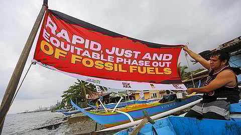 BATANGAS. Fishermen and environmental campaigners set a fluvial protest in Simlong, Batangas City on November 11, 2024, ahead of the 2024 UN Climate Change Conference (COP 29) in Baku, Azerbaijan. In support of the Global Days of Action Against Gas Expansion, the participants said they want to send a strong message to world leaders attending COP29 about the alleged dangers posed to the peoples and planet of massive investments in fossil gas in Asia and beyond.