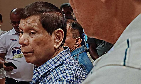 Former president Rodrigo Duterte faced the media during a press conference in Davao City on Monday evening, November 25, 2024.