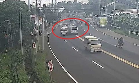 Screenshot of the CCTV of the tragic road crash involving two commuter vans along the National Highway in Binugao, Toril District, happened on January 4, 2025. The collision claimed the lives of four passengers and left two others injured.