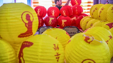A WORKER arranges lanterns on Thursday, Jan. 23, 2025, that will be installed in parts of Chu Un Temple, a Buddhist temple on V. Rama Ave. in Cebu City, for the Chinese New Year, which will be celebrated on Wednesday, Jan. 29. /