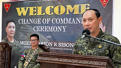 Police Colonel Nhel Richard Patricio assumes command as the 29th n) Brigade of the Philippine Army installed its 29th commanding officer during a turnover ceremony held at 10 a.m. on January 27, 2025, at Camp General Adriano D. Hernandez in Dingle, Iloilo. (Photo by Leo Solinap)