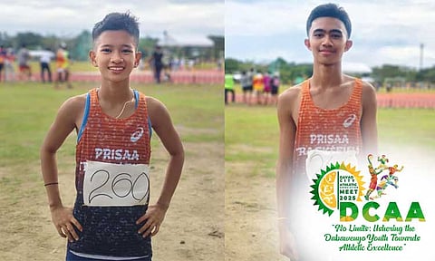 STRONG START. Runner Mary Jane Pagayon and jumper Khian Angelbert Corcellis give Unit 5 a strong start on Day 1 of the Davao City Athletic Association (Dcaa) Meet 2025 athletics competition at the University of Mindanao (UM) Matina track oval on Tuesday, February 4, 2025.