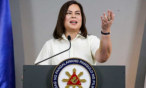 Philippine Vice President Sara Duterte gestures as she speaks during a press conference in Manila, Philippines Friday, Feb. 7, 2025. Duterte was impeached by the lower House of Congress, the first vice president in the country’s history to face impeachment. She is set to face the Senate, where her fate as the country’s second highest leader will be decided.