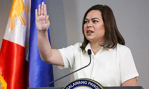 Philippine Vice President Sara Duterte gestures as she speaks during a press conference in Manila, Philippines Friday, Feb. 7, 2025. Duterte was impeached by the lower House of Congress, the first vice president in the country’s history to face impeachment. She is set to face the Senate, where her fate as the country’s second highest leader will be decided.