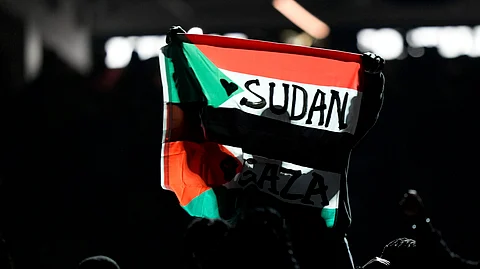 A flag is raised during halftime of the NFL Super Bowl 59 football game between the Kansas City Chiefs and the Philadelphia Eagles, Sunday, February 9, 2025, in New Orleans. (AP)
