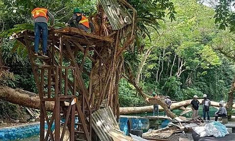 Authorities demolished Camp Eleaga Spring Resort in Barangay Malabog, Davao City, at 9:17 AM on February 20, 2025, citing alleged violations. The resort's management condemned the move, claiming no due process was followed.