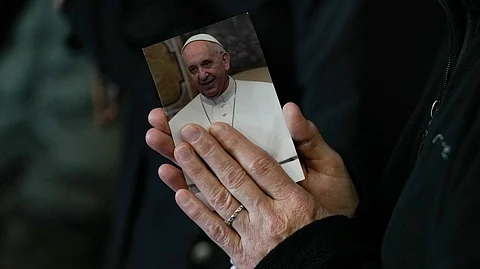 A nun attends a Rosary prayer for Pope Francis, in St. Peter's Square at the Vatican, Monday, March 10, 2025. (AP)