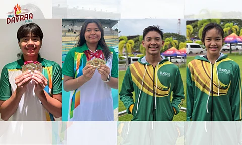 DOUBLE TROUBLE IN THE POOL. Siblings Pietro Dominic and Stacey Bernice Requiza of Ateneo de Davao University, along with Rodolfo Paulo III and Paulette Xavier Apilado of Davao City National High School, spearhead the Davao City Durians’ dominant run at the Davraa Meet 2025. The powerhouse squad racked up 13 gold medals, eight silvers, and five bronzes on Day 1 at the Davao del Norte Sports and Tourism Complex.