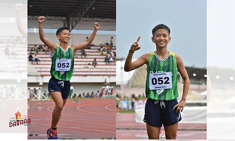 DAVRAA’S FIRST GOLD WINNER. Mary Jane Pagayon of Davao City celebrates as she clinched the first gold medal of the Davao Region Athletic Association (Davraa) Meet 2025, dominating the secondary girls 3,000-meter run at the Davao del Norte Sports and Tourism Complex (DNSTC) track oval in Tagum City Monday, March 10.