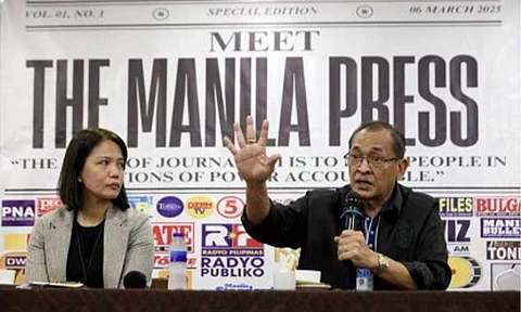 ACTION VS. TROLLS. National Bureau of Investigation Director Jaime Santiago (right) says the government will go after purveyors of online fake news and disinformation during the “Meet the Manila Press Forum” at a restaurant in Ermita, Manila on Thursday (March 13, 2025). He said even those outside the country would not be spared from the investigation. (PNA photo by Yancy Lim)