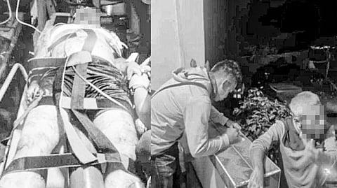 NATIGBASAN: Nabulit sa iyang kaugalingo’ng dugo ang 36 anyos nga si Horace Celajes nga gitabang sa mga medic tungod sa samad sa ulo sa dihang gihapsan og sundang sa iyang amahan nga natulog na unta sa ilang balay sa Barangay Babag, Cebu City niadtong higayona. Ang biktima giingong hubog nanganti nga iyang patyon ang iyang amahan nga nagpunay og badlong sa biktima nga moundang na sa bisyo sa illegal drugs.