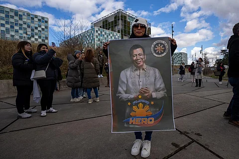 THE HAGUE. Supporters of former President Rodrigo Duterte gathered outside the International Criminal Court (ICC) in The Hague, Netherlands, on Friday, March 14, 2025, during Duterte's first appearance before the ICC judges.