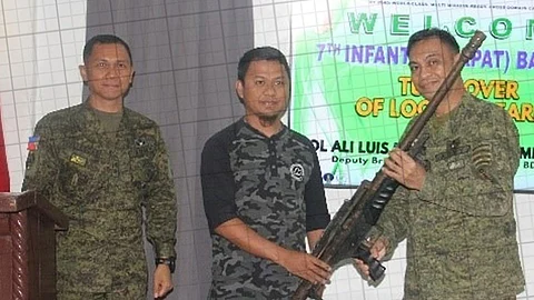 ZAMBOANGA. Local leaders voluntarily surrendered 41 firearms and four explosives to military authorities on Monday, March 24, 2025, at the headquarters of 7IB in Kapaya village, Bagumbayan, Sultan Kudarat. The firearms were surrendered amidst the intensified implementation of the Small Arms and light Weapons (SALW) management program. (SunStar Zamboanga)