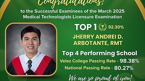 Tinun-an sa Velez College top sa Medtech board exam