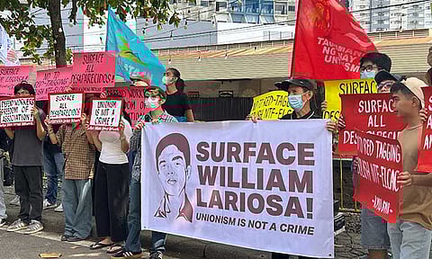 A day before the first anniversary of labor group organizer William Lariosa's disappearance, progressive groups, including Kilusang Mayo Uno-Southern Mindanao Region (KMU-SMR), held a rally on Wednesday, April 9, 2025, at Freedom Park, Davao City, demanding President Ferdinand “Bongbong” Marcos Jr.’s accountability.