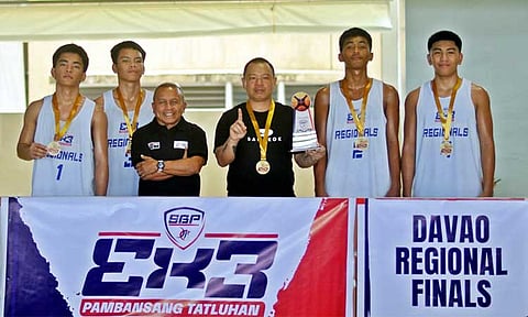 NATIONAL FINALS-BOUND. The Rizal Memorial Colleges (RMC) Bulldogs secure a slot in the national finals after escaping with a 16-14 victory over the Ateneo de Davao University (AdDU) Blue Kights in the boys’ championship match of the SBP U16 3x3 Davao Regional Qualifiers held Sunday, April 6, at Martin Hall, Ateneo de Davao University Jacinto campus.
